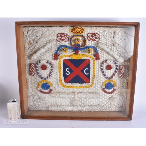 920 - A LARGE SAILORS MARITIME EMBROIDERED KNOT DISPLAY. 66 cm x 56 cm.