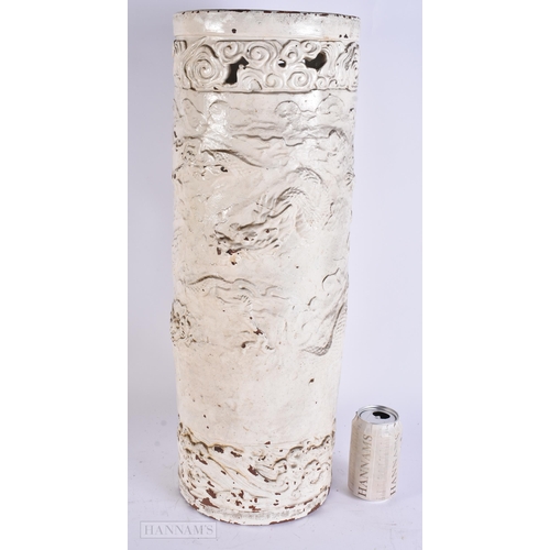 924 - A LARGE 19TH CENTURY JAPANESE MEIJI PERIOD PAINTED TERRACOTTA STICK STAND. 59 cm high.