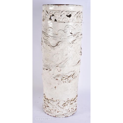 924 - A LARGE 19TH CENTURY JAPANESE MEIJI PERIOD PAINTED TERRACOTTA STICK STAND. 59 cm high.