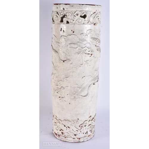 924 - A LARGE 19TH CENTURY JAPANESE MEIJI PERIOD PAINTED TERRACOTTA STICK STAND. 59 cm high.