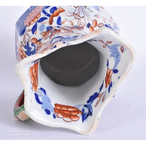 934 - TWO 19TH CENTURY STAFFORDSHIRE POTTERY GROUPS together with a Masons jug. 16 cm x 12 cm. (3)