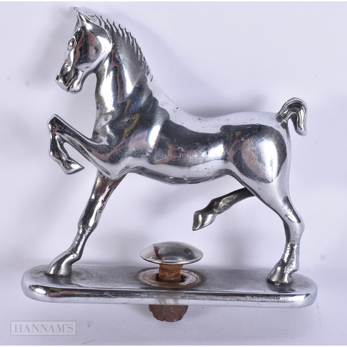 940 - A VINTAGE HORSE CHROME CAR MASCOT. 11 cm x 11 cm.