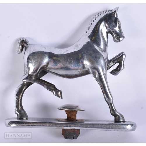 940 - A VINTAGE HORSE CHROME CAR MASCOT. 11 cm x 11 cm.