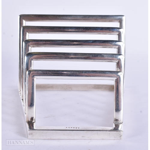 945 - AN ASPREYS SILVER PLATED ART DECO LETTER RACK. 15 cm x 8 cm.