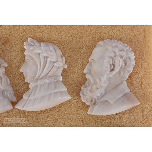 946 - A COLLECTION OF 19TH CENTURY ITALIAN GRAND TOUR ALABASTER CAMEO PLAQUES. Largest 10 cm x 7 cm. (qty)