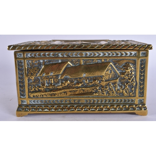 240 - AN ANTIQUE REPOUSSE BRONZE CASKET. 15cm x 10 cm.