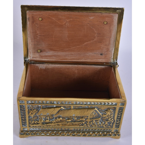 240 - AN ANTIQUE REPOUSSE BRONZE CASKET. 15cm x 10 cm.