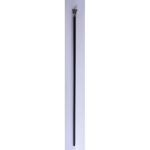 242 - AN ANTIQUE SILVER MOUNTED BOAR HEAD WALKING STICK. 100 cm long.