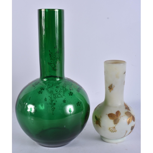 256 - TWO ANTIQUE GLASS VASES. Largest 31 cm high. (2)
