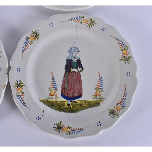 257 - FOUR FRENCH ANTIQUE FAIENCE PLATES. 24 cm wide. (4)