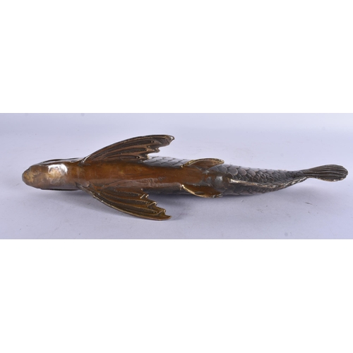 260 - A BRONZE FISH. 27cm wide.