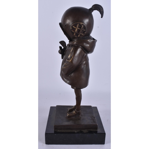265 - A BRONZE STUDY OF A SCUBA DIVER WITH BIRD. 32 cm high.