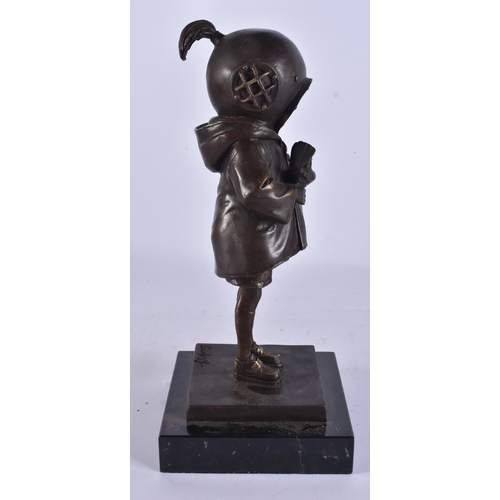 265 - A BRONZE STUDY OF A SCUBA DIVER WITH BIRD. 32 cm high.