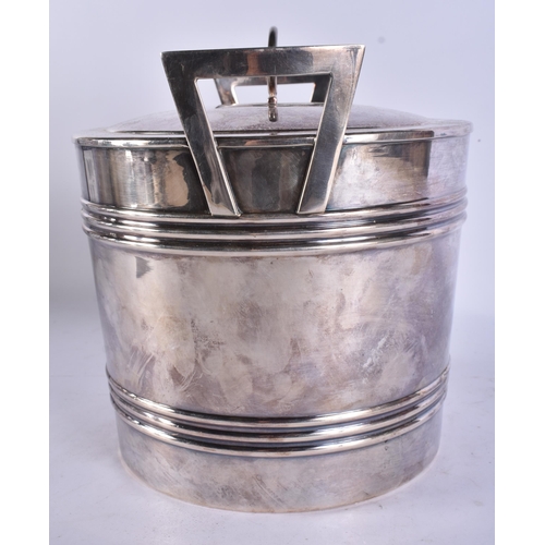 266 - AN ART DECO SILVER PLATED ICE BUCKET AND COVER. 22 cm x 18 cm.