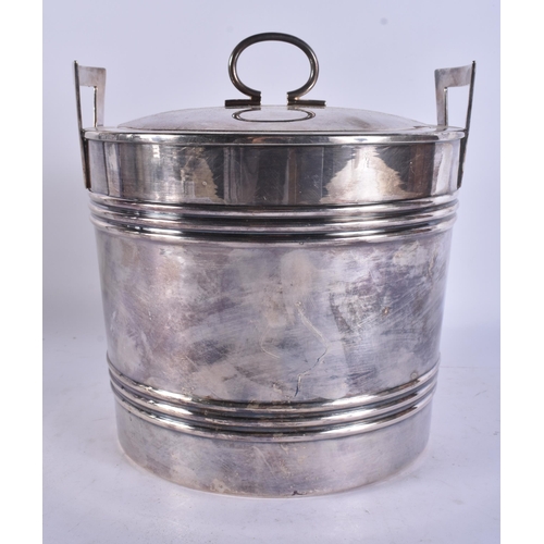 266 - AN ART DECO SILVER PLATED ICE BUCKET AND COVER. 22 cm x 18 cm.