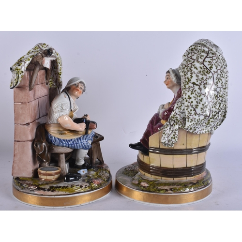 273 - A PAIR OF 19TH CENTURY CONTINENTAL PORCELAIN FIGURAL GROUPS possibly by Hoechst. 23 cm high.