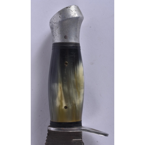281 - A VINTAGE HORN HANDLED BOWIE KNIFE. 37 cm long.