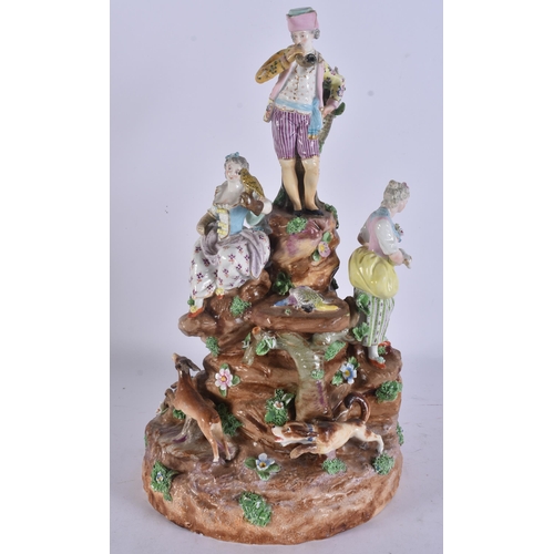 282 - A LARGE ANTIQUE GERMAN PORCELAIN FIGURAL GROUP modelled as numerous figures and a hunting hound, tog... 