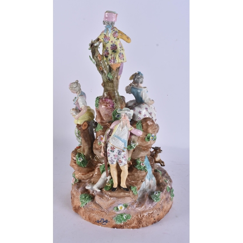 282 - A LARGE ANTIQUE GERMAN PORCELAIN FIGURAL GROUP modelled as numerous figures and a hunting hound, tog... 