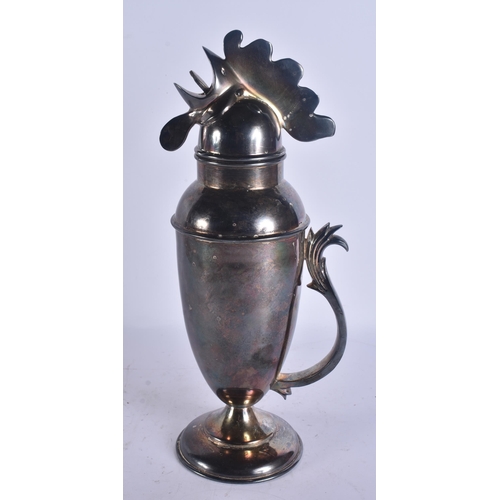 287 - A SILVER PLATED COCKERELL COCKTAIL SHAKER. 36 cm high.
