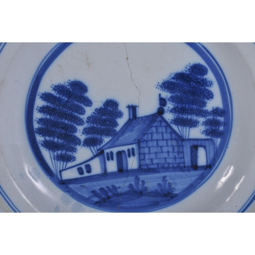 288 - A LARGE ANTIQUE DELFT FAIENCE TIN GLAZED POTTERY PLATE together with a large pearlware dish. 32 cm d... 