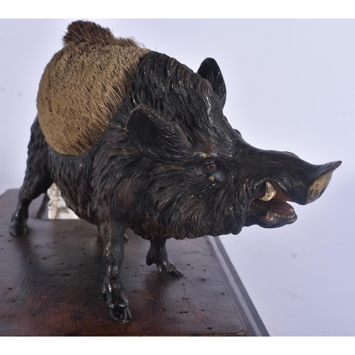 291 - A CHARMING LATE 19TH CENTURY AUSTRIAN COLD PAINTED BRONZE WILD HOG DESK STAND. 26 cm wide.