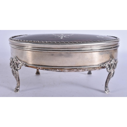 292 - A LARGE ANTIQUE SILVER AND TORTOISESHELL JEWELLERY BOX. 308 grams. 18 cm x 8 cm.