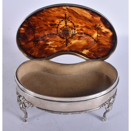292 - A LARGE ANTIQUE SILVER AND TORTOISESHELL JEWELLERY BOX. 308 grams. 18 cm x 8 cm.