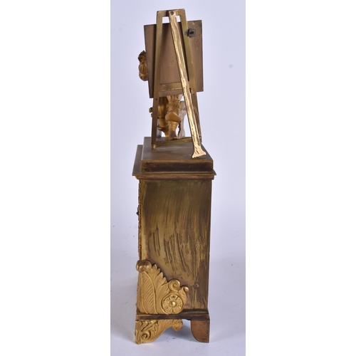 12 - A RARE MID 19TH CENTURY FRENCH ORMOLU MANTEL CLOCK formed with a seated male painting an oil landsca... 