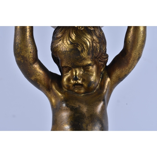 13 - A REGENCY BRONZE GRAND TOUR BRONZE FIGURAL DRUM CLOCK CASE formed as a putti upon a marble plinth. 2... 