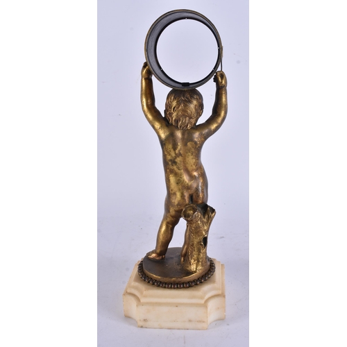 13 - A REGENCY BRONZE GRAND TOUR BRONZE FIGURAL DRUM CLOCK CASE formed as a putti upon a marble plinth. 2... 