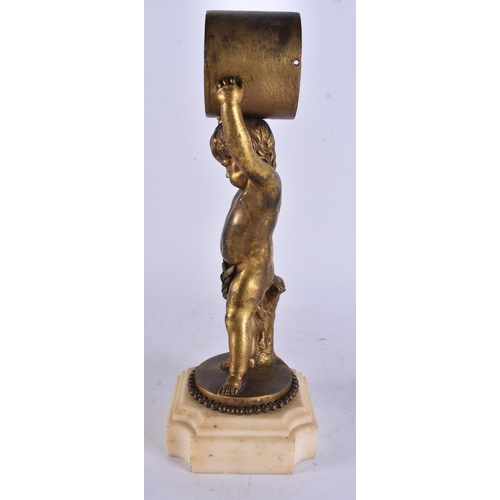 13 - A REGENCY BRONZE GRAND TOUR BRONZE FIGURAL DRUM CLOCK CASE formed as a putti upon a marble plinth. 2... 