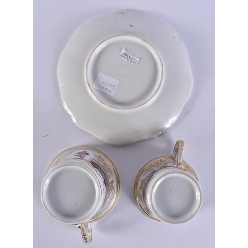 135 - A RARE EARLY 19TH CENTURY CHAMBERLAINS WORCESTER TRIO painted with Chinese figures. 15 cm wide. (3)