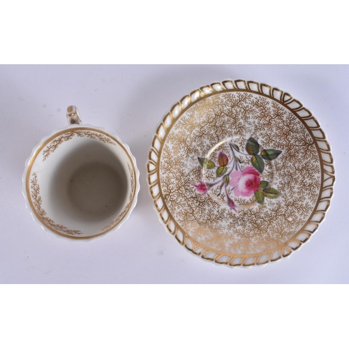 141 - FOUR EARLY 19TH CENTURY CHAMBERLAINS WORCESTER FLORAL CUPS AND SAUCERS. (8)