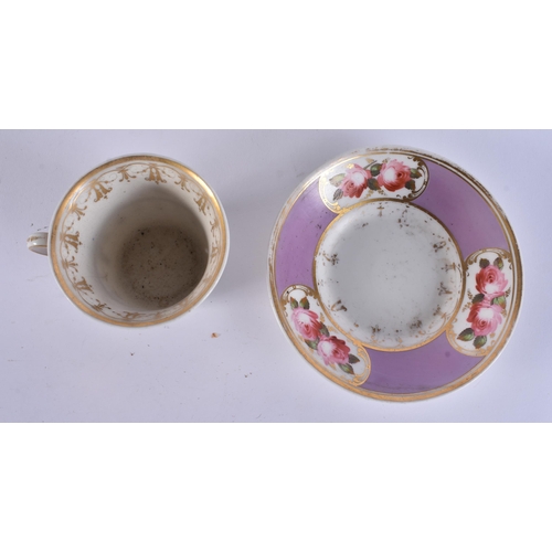 141 - FOUR EARLY 19TH CENTURY CHAMBERLAINS WORCESTER FLORAL CUPS AND SAUCERS. (8)