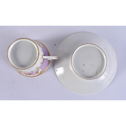 141 - FOUR EARLY 19TH CENTURY CHAMBERLAINS WORCESTER FLORAL CUPS AND SAUCERS. (8)