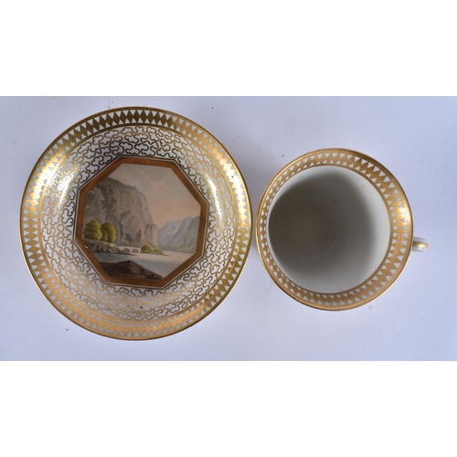 142 - AN EARLY 19TH CENTURY CHAMBERLAINS WORCESTER CUP AND SAUCER. 12 cm wide. (2)