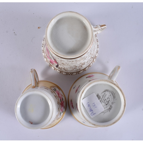 143 - THREE EARLY 19TH CENTURY CHAMBERLAINS WORCESTER FLORAL CUPS AND SAUCERS. (6)