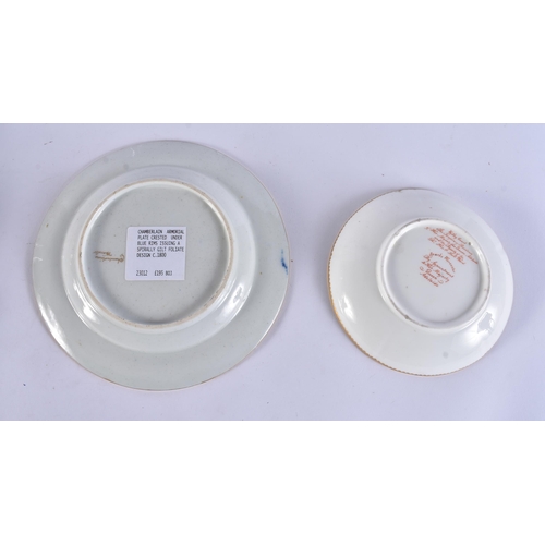 156 - A FINE 19TH CENTURY SPARKS WORCESTER SAUCER together with an armorial Chamberlains dish and a Chambe... 
