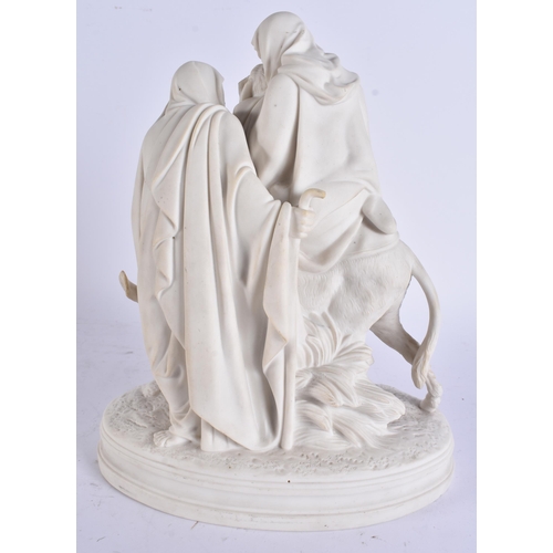 17 - A RARE VICTORIAN PARIAN WARE NATIVITY FIGURAL GROUP modelled with the baby Jesus on a donkey. 30 cm ... 
