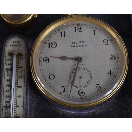 18 - A RARE VICTORIAN ROSS OF LONDON CASED INSTRUMENT SET including fitted compass, goliath pocket watch,... 