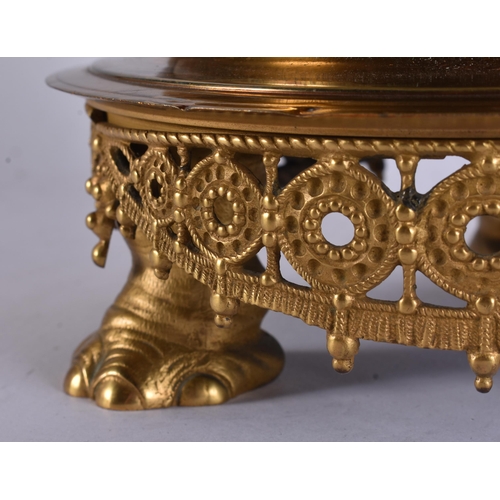 2 - A FINE 19TH CENTURY EUROPEAN BRONZE AND GILT BRONZE COUNTRY HOUSE LAMP formed with three elephants, ... 