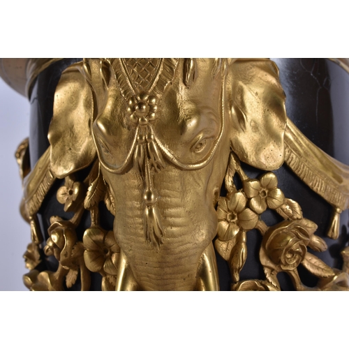 2 - A FINE 19TH CENTURY EUROPEAN BRONZE AND GILT BRONZE COUNTRY HOUSE LAMP formed with three elephants, ... 