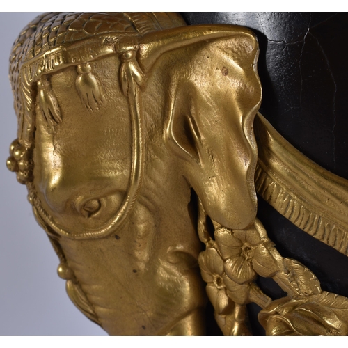 2 - A FINE 19TH CENTURY EUROPEAN BRONZE AND GILT BRONZE COUNTRY HOUSE LAMP formed with three elephants, ... 
