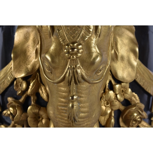 2 - A FINE 19TH CENTURY EUROPEAN BRONZE AND GILT BRONZE COUNTRY HOUSE LAMP formed with three elephants, ... 