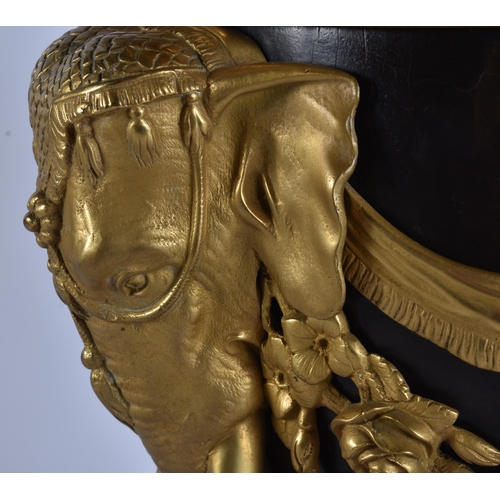 2 - A FINE 19TH CENTURY EUROPEAN BRONZE AND GILT BRONZE COUNTRY HOUSE LAMP formed with three elephants, ... 