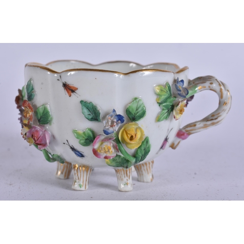 43 - AN ANTIQUE MEISSEN PORCELAIN ENCRUSTED CUP together with a mirror. Largest 28 cm x 18 cm. (2)