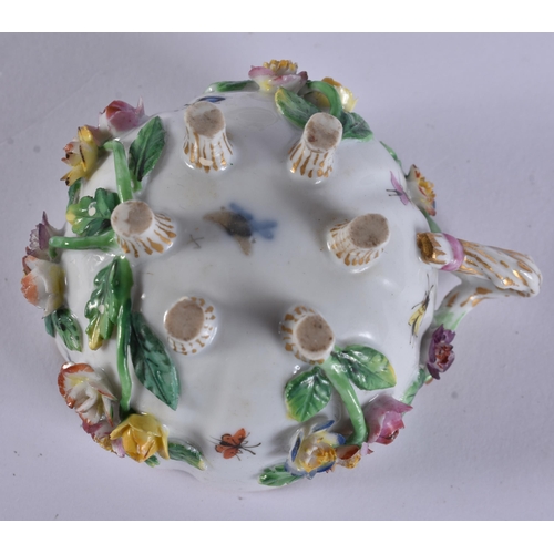 43 - AN ANTIQUE MEISSEN PORCELAIN ENCRUSTED CUP together with a mirror. Largest 28 cm x 18 cm. (2)