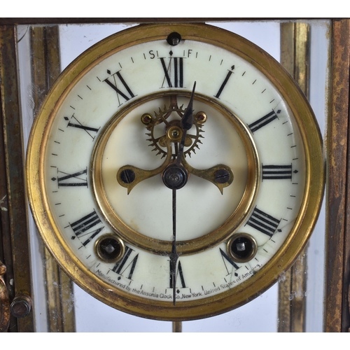 44 - AN ANTIQUE AMERICAN ANSONIA CLOCK COMPANY REGULATOR MANTEL CLOCK. 38 cm x 18 cm.