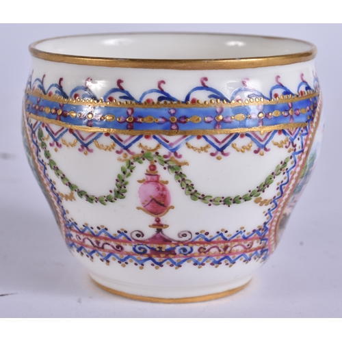 4 - AN ANTIQUE FRENCH SEVRES PORCELAIN BOWL painted with landscapes. 7 cm wide.